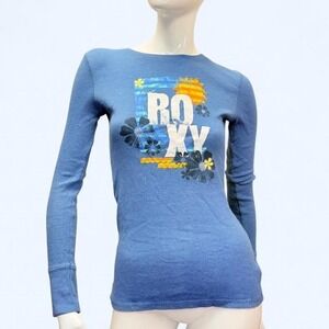 Roxy Thermal Long Sleeve Top Blue Floral Surf Y2K Fitted Womens XS S